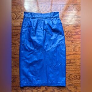Chic Blue Pencil Skirt 100% Pure Leather